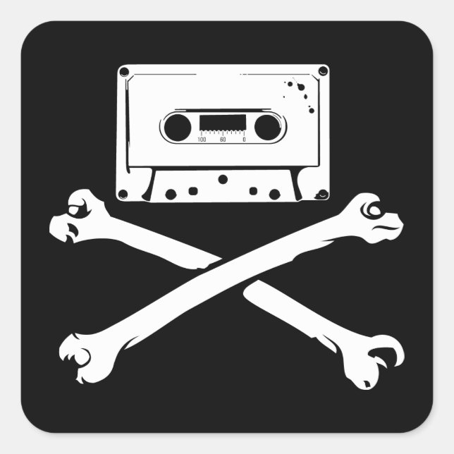 Tape & Crossbones Music Pirate Piracy Home Taping Square Sticker (Front)