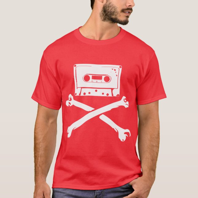 Tape & Crossbones Music Pirate Piracy Home Taping T-Shirt (Front)