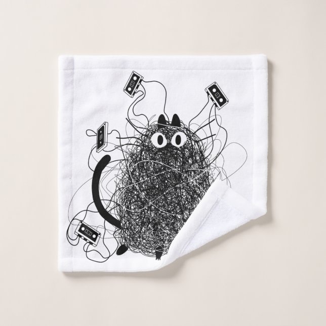 Tape-Tangled Black Cat Bath Towel Set (Wash Cloth)