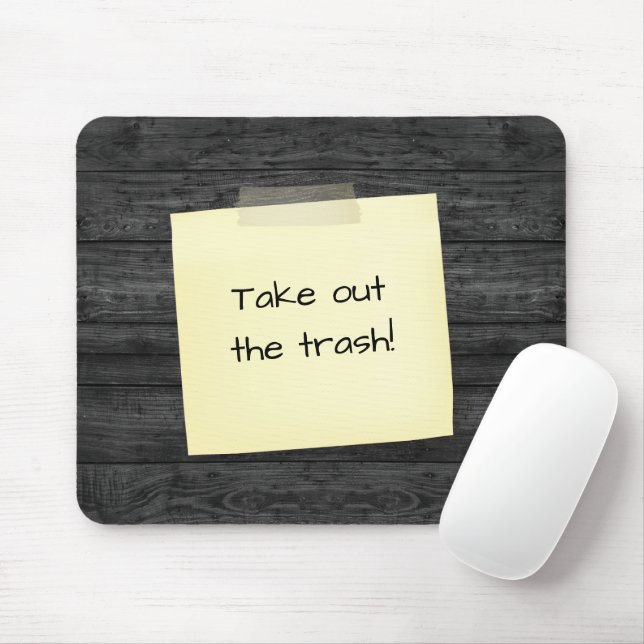 Taped Note On Wood Mouse Mat (With Mouse)
