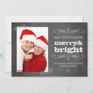 Taped up photo chalkboard chic merry and bright holiday card