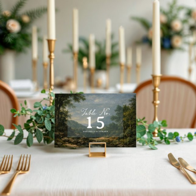 Tapestry Blue Toile Vintage Woodland Table Number (Creator Uploaded)