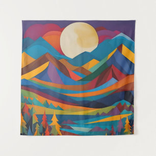 Tapestry Modern Art Mountains Moon Colourful Art