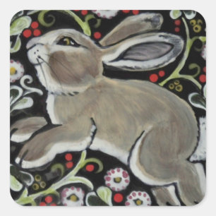 Tapestry Style Grey Rabbit Christmas Gift Wrap Square Sticker