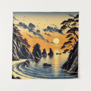 Tapestry Sunset Ocean Japanese Beach Art