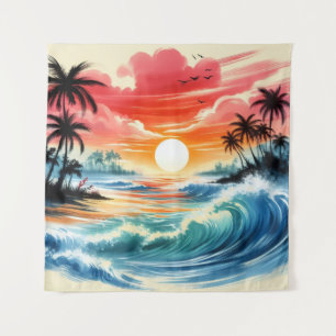 Tapestry Sunset Ocean Waves Tropical Beach Art