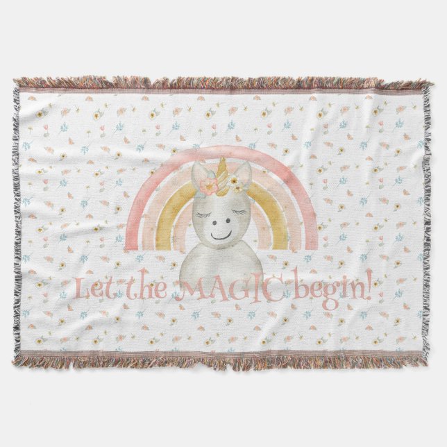 Tapestry Wall Magic Begin Unicorn Rainbow Nursery Throw Blanket (Front)