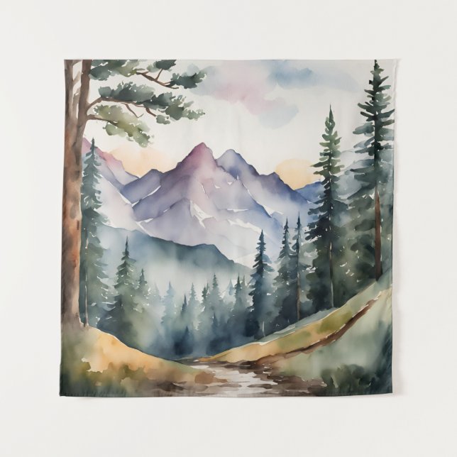Tapestry Watercolor Mountains Trees Fall Autumn (Front)