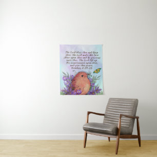 Tapestry with bible verse and nature artwork