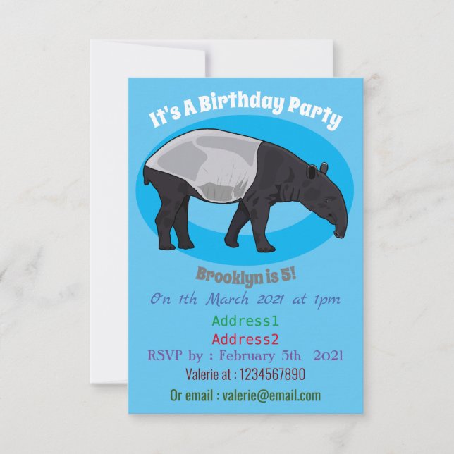 Tapir cartoon illustration invitation (Front)