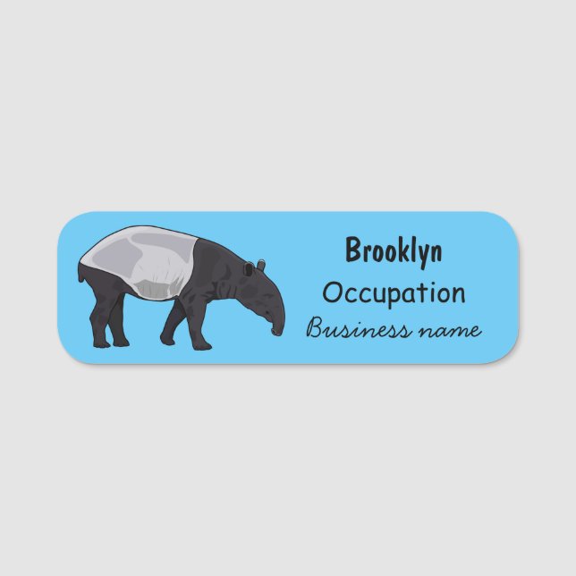 Tapir cartoon illustration name tag (Front)