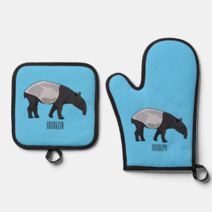 Tapir cartoon illustration oven mitt & pot holder set