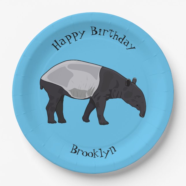 Tapir cartoon illustration paper plate (Front)