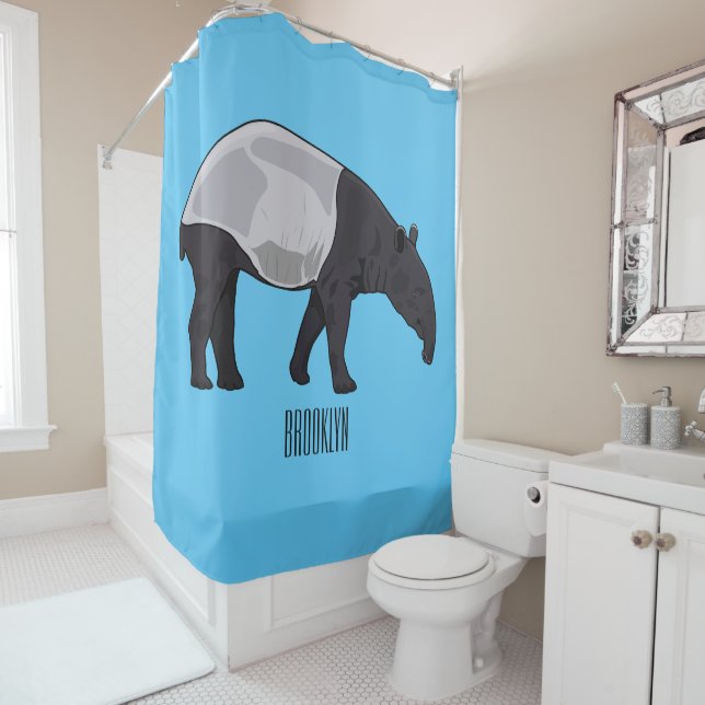 Tapir cartoon illustration shower curtain (In Situ)