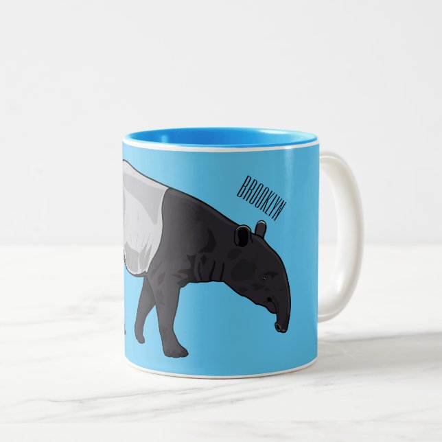 Tapir cartoon illustration Two-Tone coffee mug (Front Right)