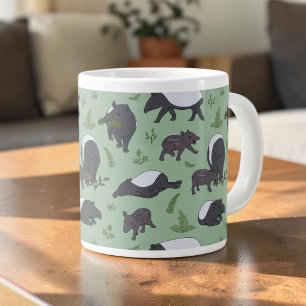 Tapir Family Dinner in Green Large Coffee Mug