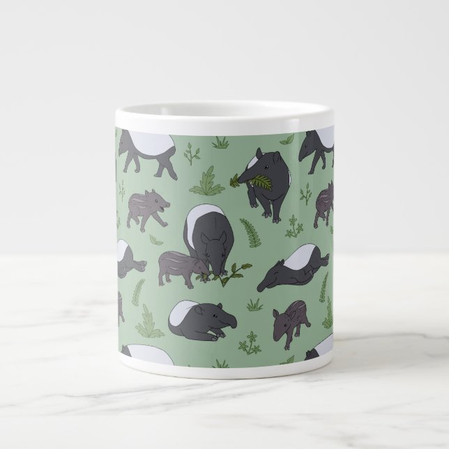 Tapir Family Dinner in Green Large Coffee Mug (Front)