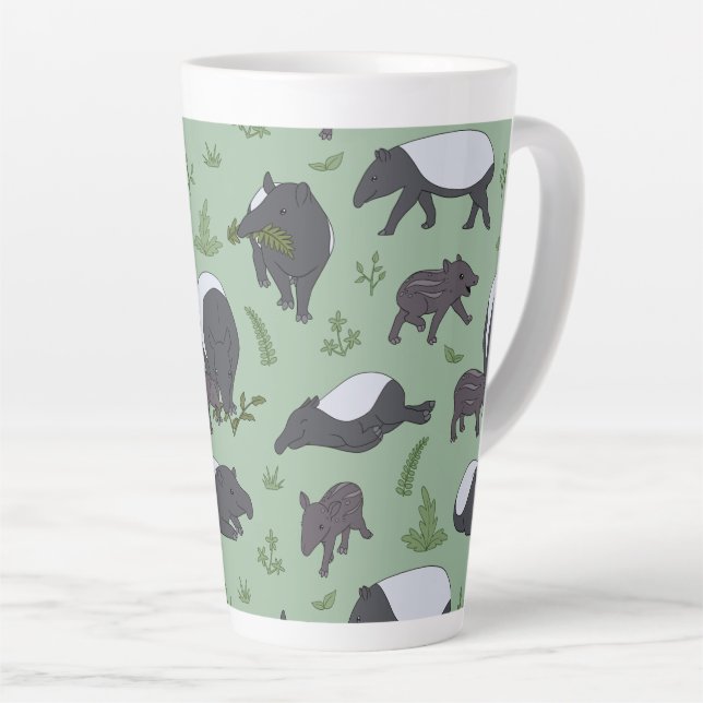 Tapir Family Dinner in Green Latte Mug (Right Angle)