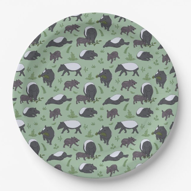 Tapir Family Dinner in Green Paper Plate (Front)