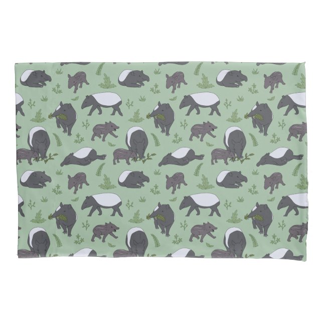 Tapir Family Dinner in Green Pillowcase (Front)