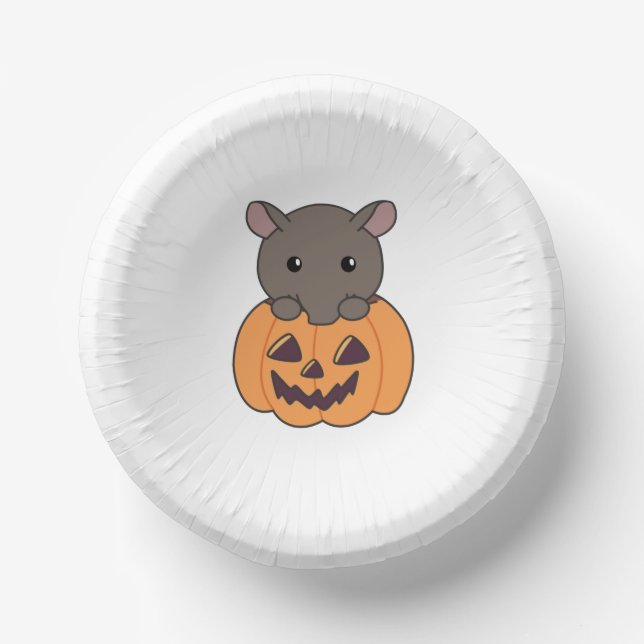 Tapir In Pumpkin Cute Tapire Happy Halloween Paper Plate (Front)