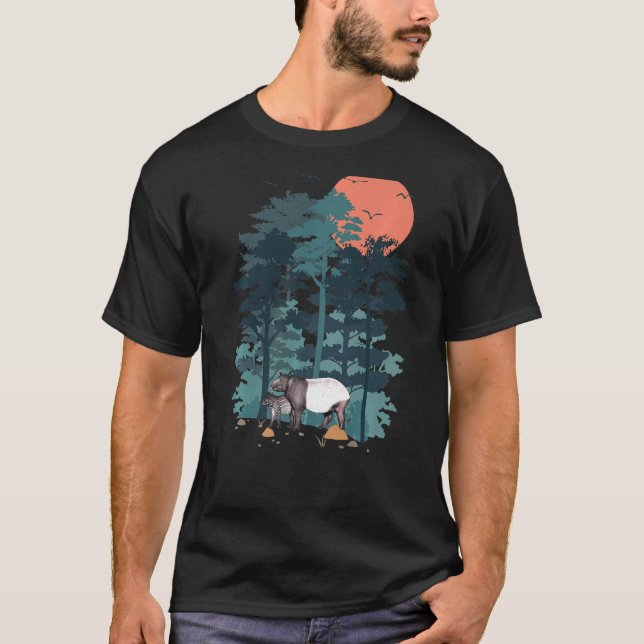 Tapir Mountain Pine Tree Sky Birds Are Flying Fore T-Shirt (Front)