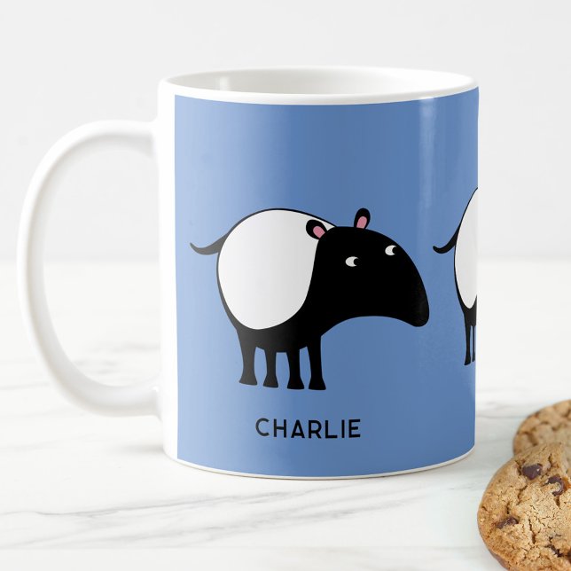 Tapir Personalised Name Coffee Mug (Fun personalized custom name or text Malaysian Tapir mug, fun, quirky and whimsical)