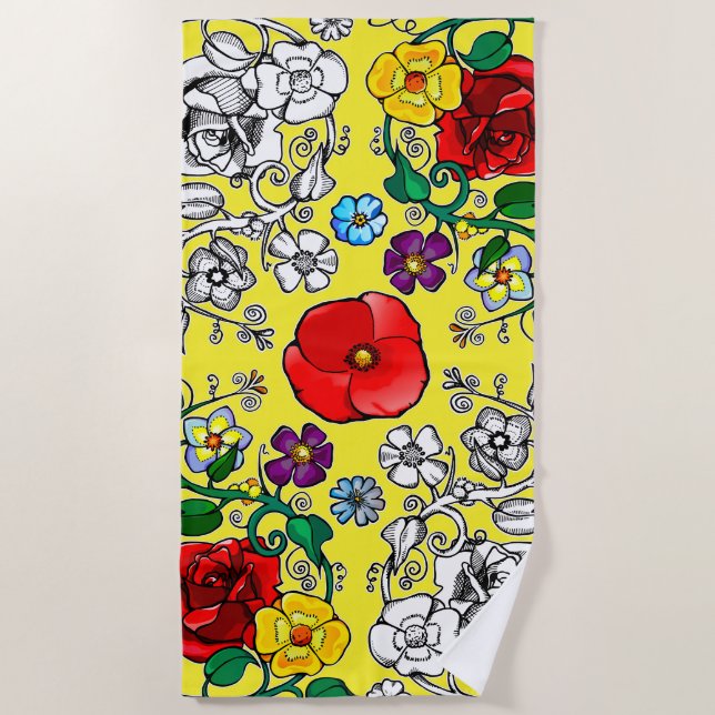 Tapis de fleurs au coquelicot beach towel (Front)