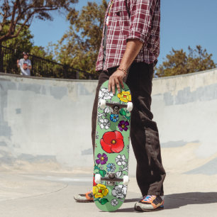 Tapis de fleurs au coquelicot skateboard