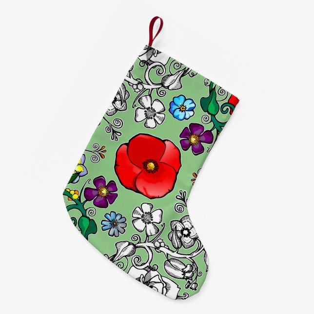 Tapis de fleurs au coquelicot small christmas stocking (Front (Hanging))