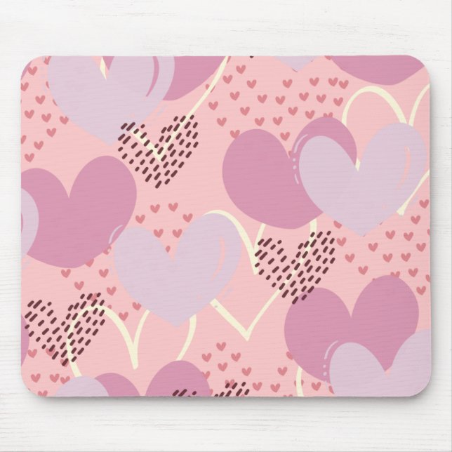 Tapis de souris cœurs rose bonbon, rouge, beige Mouse Mat (Front)