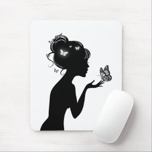 Tapis De Souris La femme papillons blancs Mouse Mat