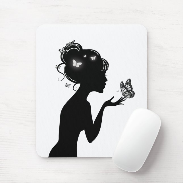 Tapis De Souris La femme papillons blancs Mouse Mat (With Mouse)