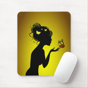Tapis De Souris La femme papillons jaunes Mouse Mat