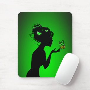 Tapis De Souris La femme papillons verts Mouse Mat