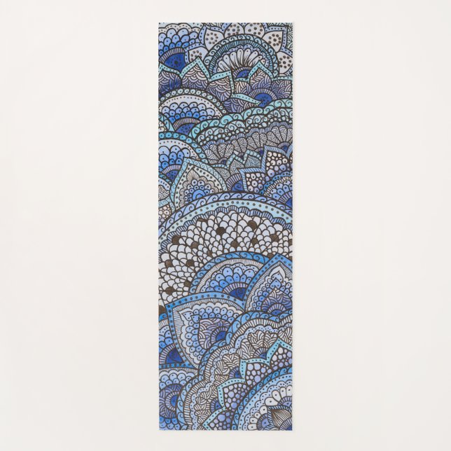 Tapis de yoga motif mandala bleu mat (Front)