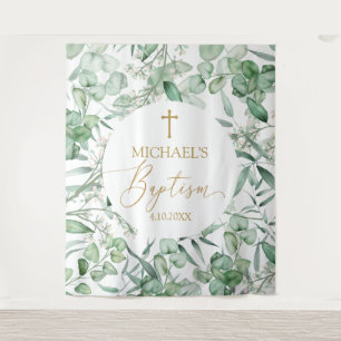 Tapiz Baptism Eucalyptus greenery backdrop banner Tapestry