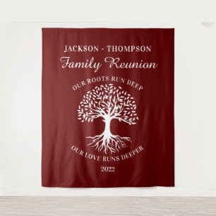 Tapiz Family reunion tree backdrop banner burgundy Tapestry