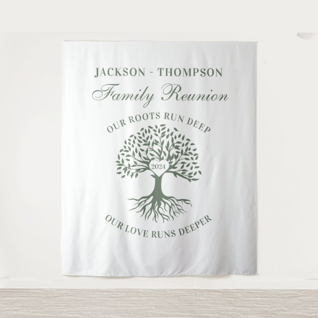 Tapiz Family reunion tree backdrop banner green Tapestry (Front)