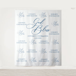 Tapiz God Bless Elegant blue photobooth backdrop Tapestry