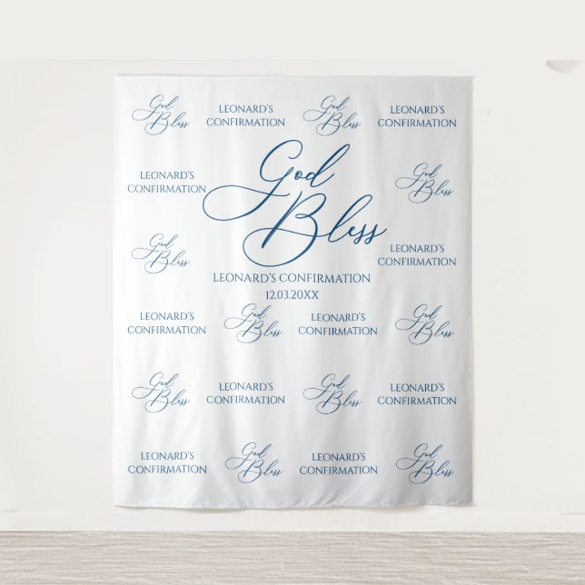 Tapiz God Bless Elegant blue photobooth backdrop Tapestry (Front)