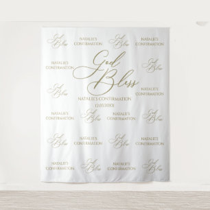 Tapiz God Bless Elegant gold photobooth backdrop Tapestry