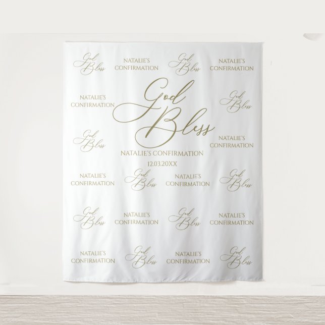 Tapiz God Bless Elegant gold photobooth backdrop Tapestry (Front)