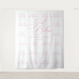 Tapiz God Bless Elegant Pink photobooth backdrop Tapestry