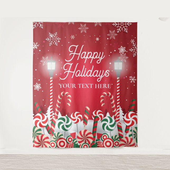 Tapiz Happy Holidays christmas banner backdrop  Tapestry (Front)