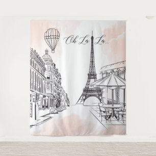 Tapiz Oh La La La Paris backdrop pink & white part Tapestry