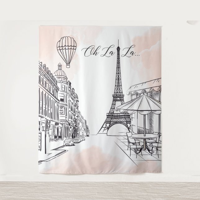 Tapiz Oh La La Paris backdrop pink & white party b Tapestry (Front)