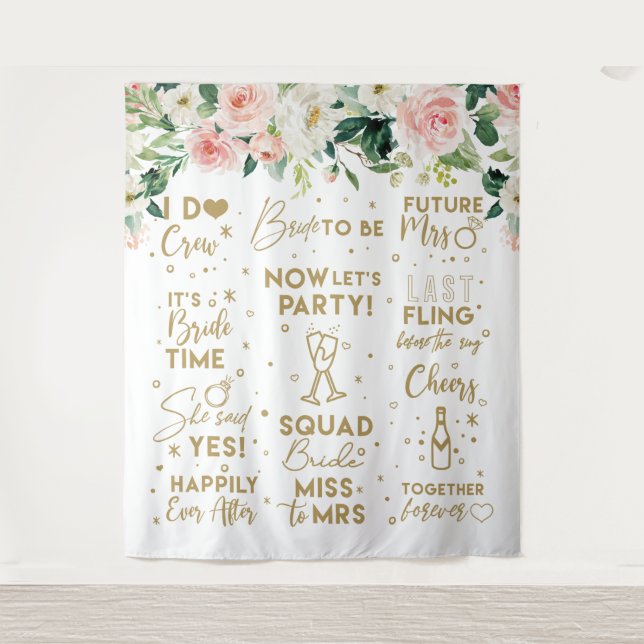 Tapiz She said yes Floral Blush Bridal Banner Tapestry (Front)