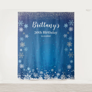 Tapiz Snow Blue Winter Birthday Backdrop banner Tapestry