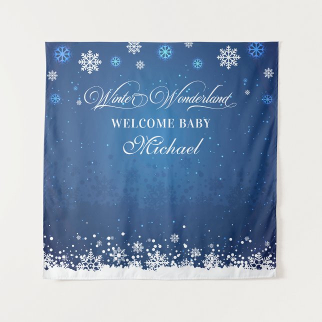 Tapiz Winter Baby Shower Welcome Baby banner backd Tapestry (Front)